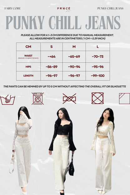 Punky Chill Jeans size chart with models wearing the jeans.