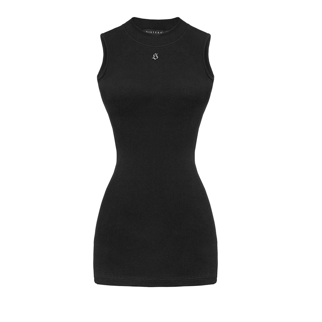 Black sleeveless top on a white background