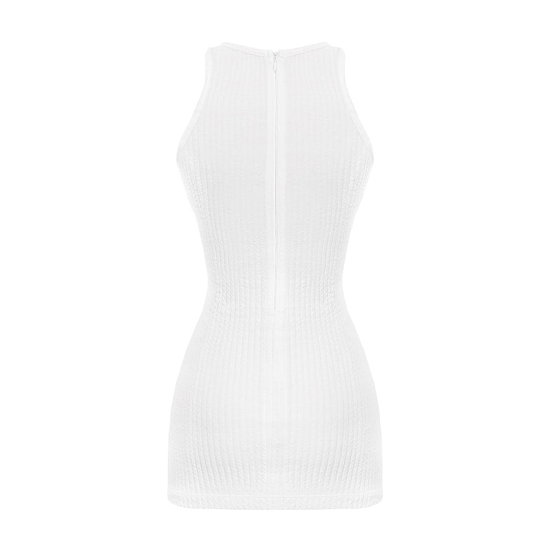 White sleeveless dress on a white background