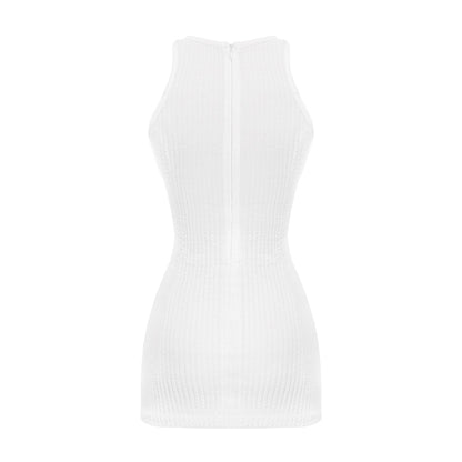 White sleeveless dress on a white background
