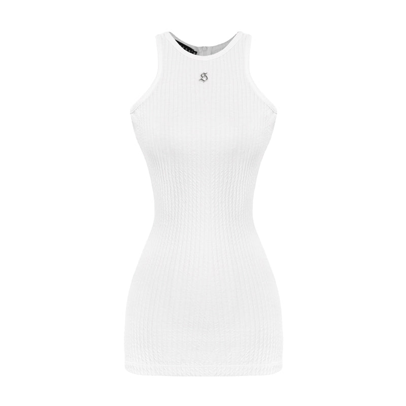 White ribbed tank top on a white background