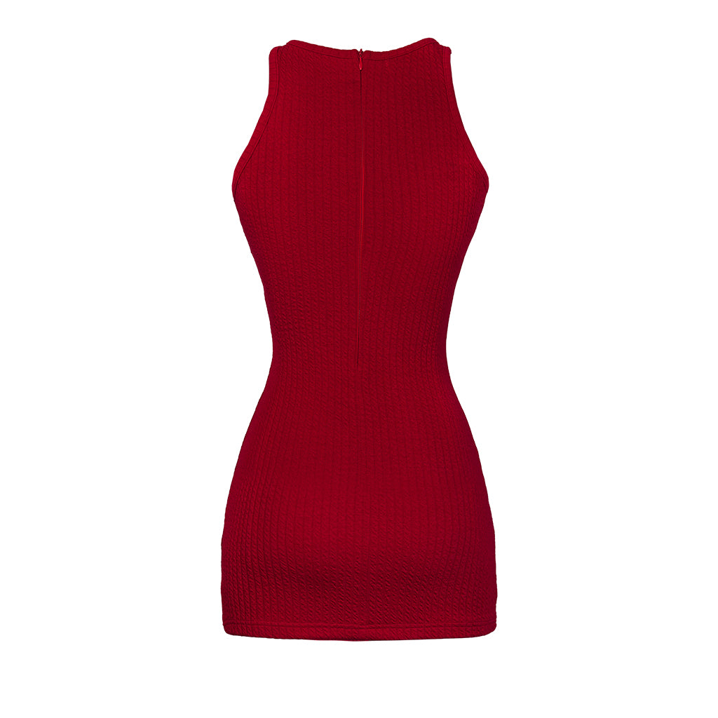 Red sleeveless dress on a white background