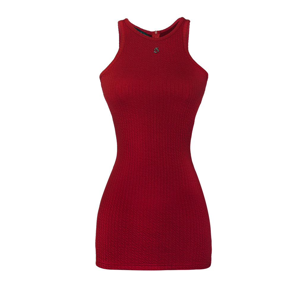 Red sleeveless dress on a white background