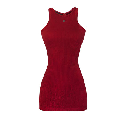 Red sleeveless dress on a white background