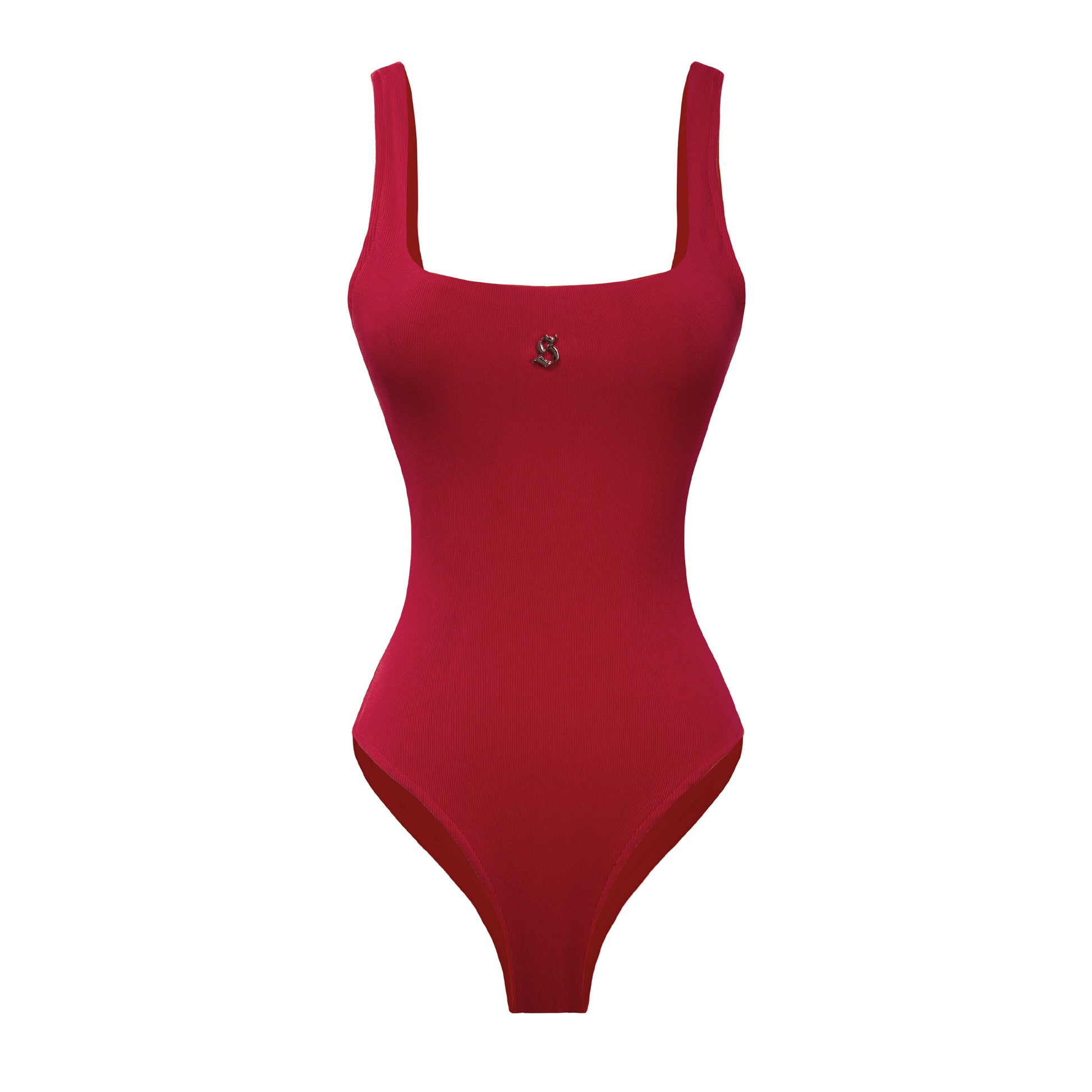 Red swimsuit with thin straps on a white background
