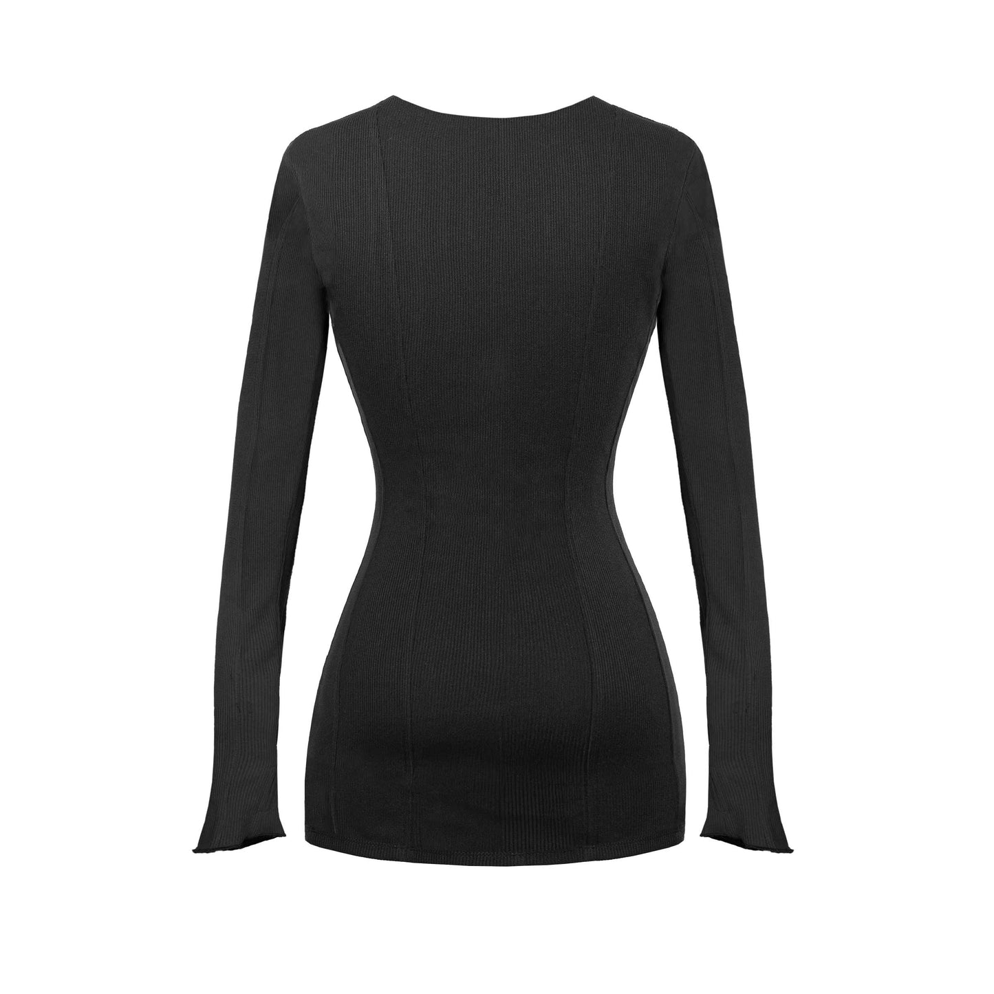 Black long-sleeve dress on a white background