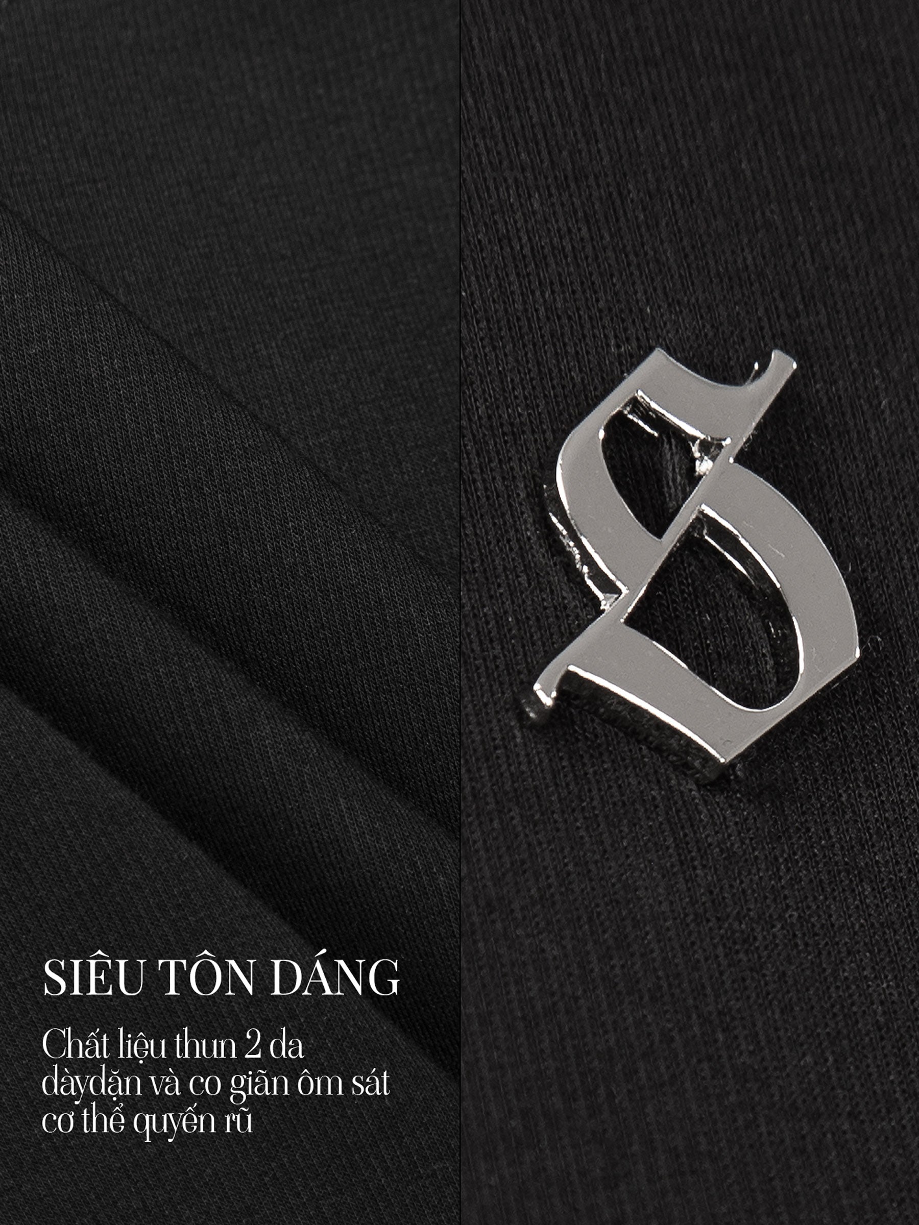 Metallic logo on a black textured background