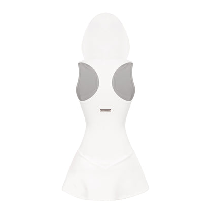 White swimsuit with gray accents on a white background