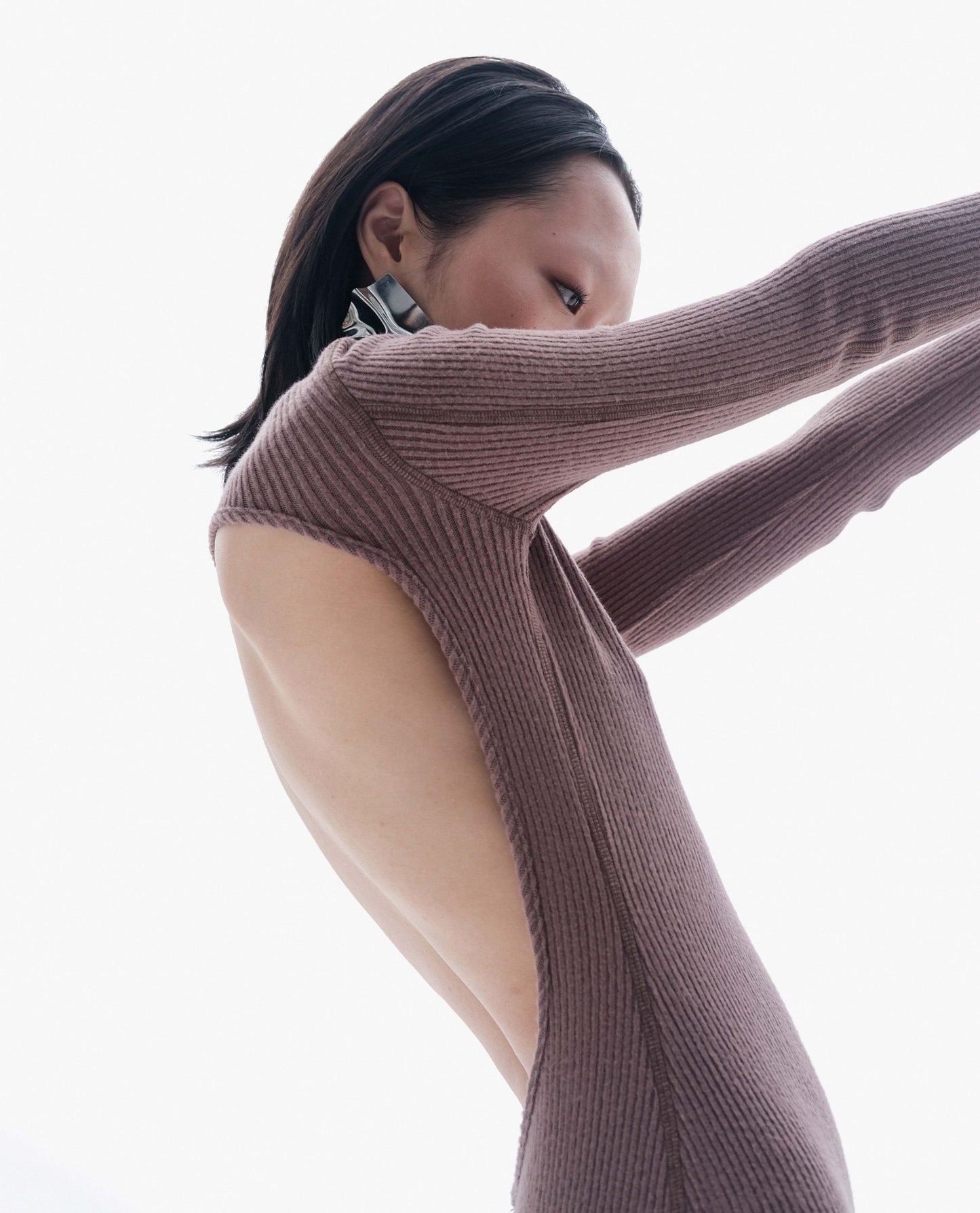 Minimalist backless winter knit dress