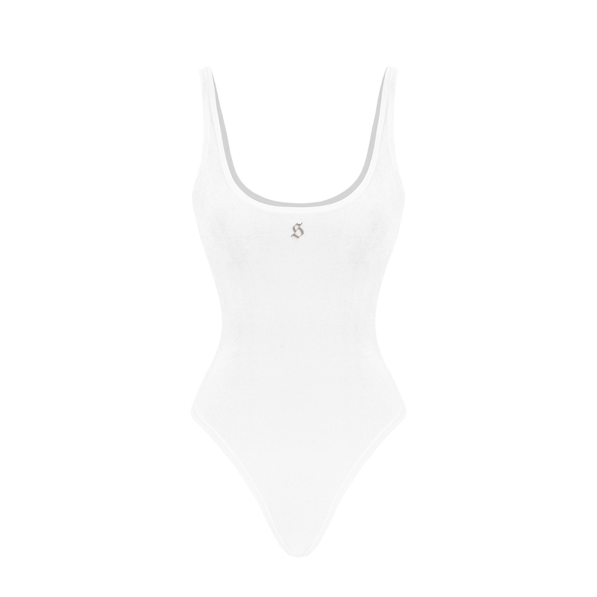White tank top with a brand logo on a white background