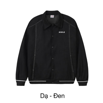 Black jacket with white text on a white background