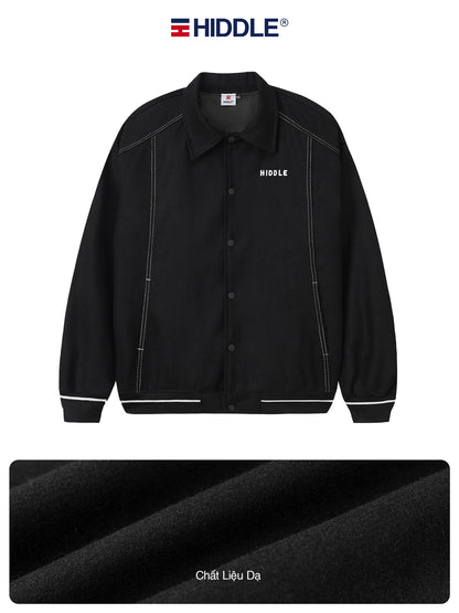 Black jacket with white piping on a white background, featuring the Hiddle brand.