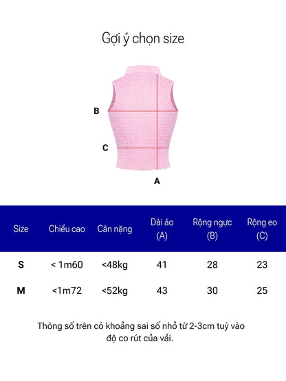 Size chart for a pink vest with measurements and weight guidelines.