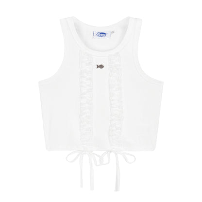 White tank top with a small fish design on a white background
