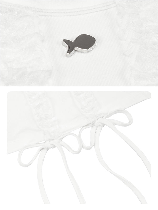 White bikini bottom with a gray fish design on a white background