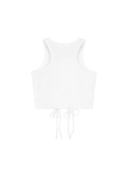 White tank top with thin straps on a white background