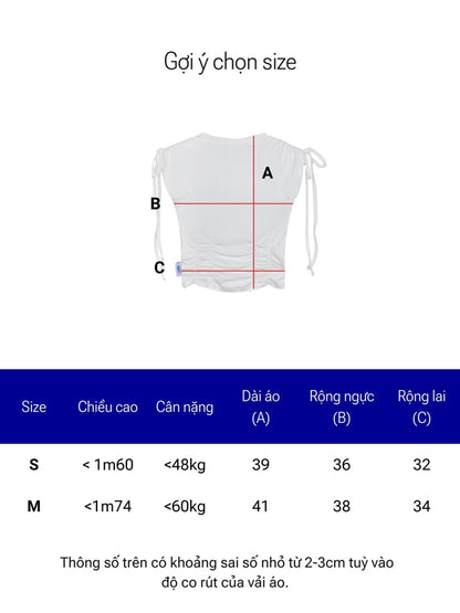 Measurement chart for a white garment with labeled dimensions on a white background