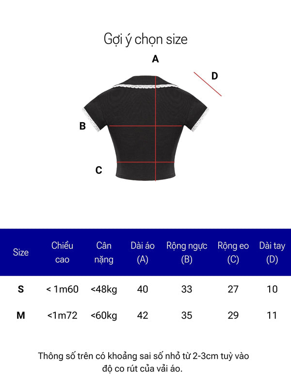 Size chart for a black garment with measurements in centimeters and kilograms.