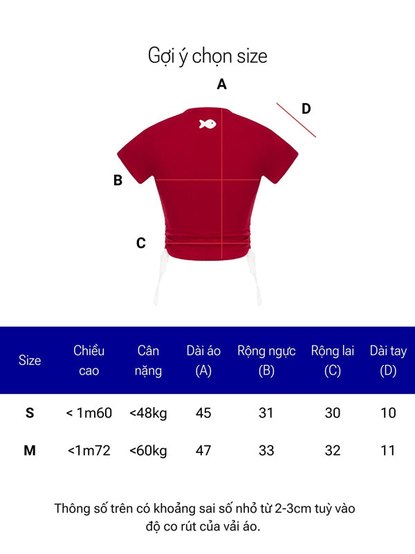 Red cycling jersey size chart with measurements on a white background