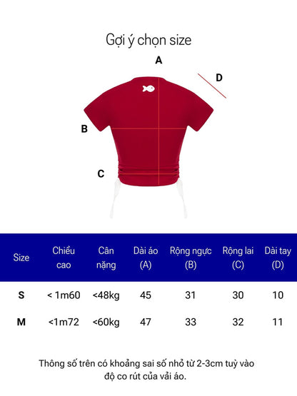Red cycling jersey size chart with measurements on a white background