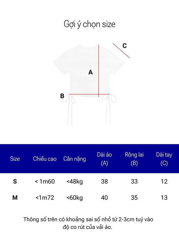 Size chart for a garment with measurements in centimeters and kilograms.