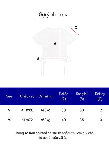Size chart for a garment with measurements in centimeters and kilograms.