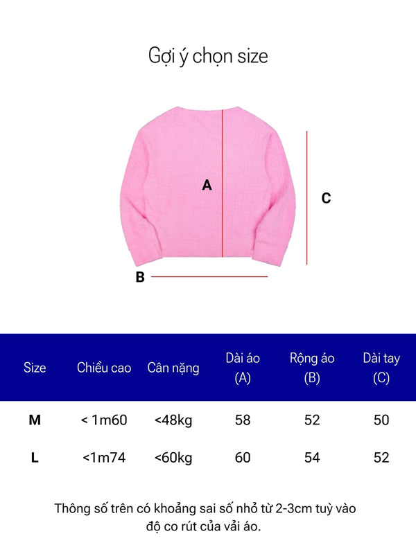Pink jacket with size chart measurements on a white background