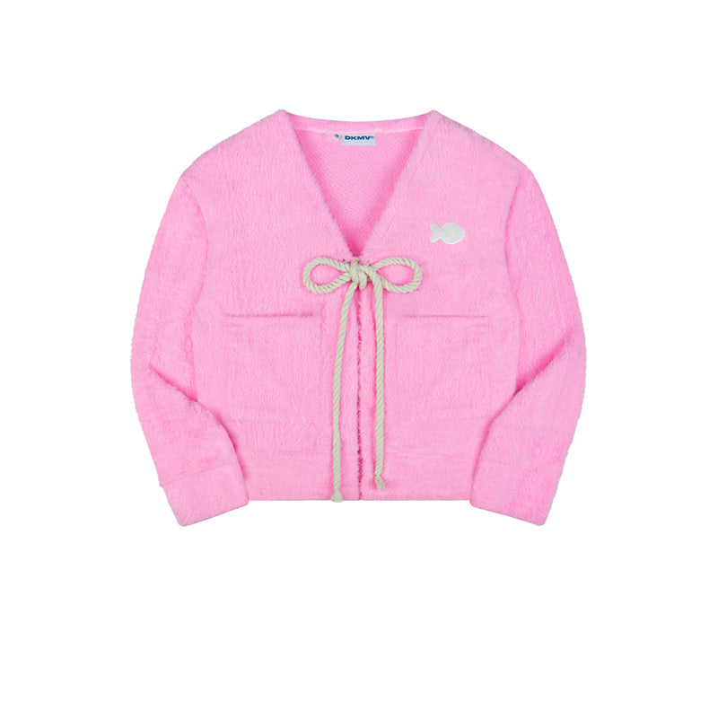 Pink jacket with a bow on a white background