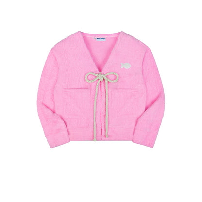 Pink jacket with a bow on a white background