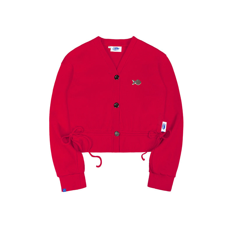 Red jacket with black buttons on a white background