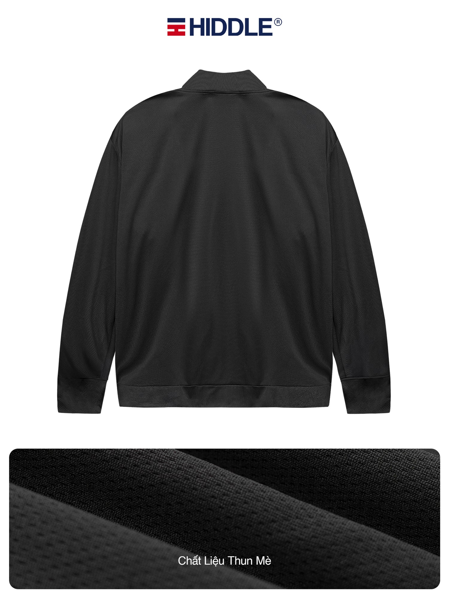Black jacket with Hiddle logo on a white background
