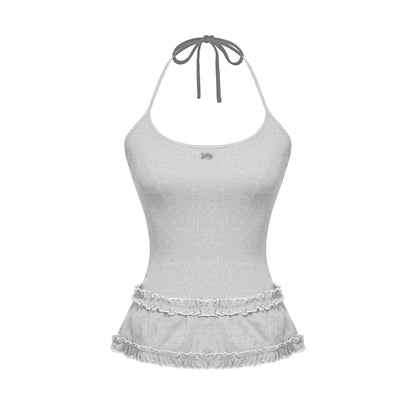 Gray tank top with ruffled skirt on a white background