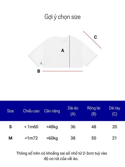 Size chart for clothing with measurements in centimeters and kilograms