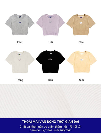 Collection of t-shirts in different colors with labels on a white background