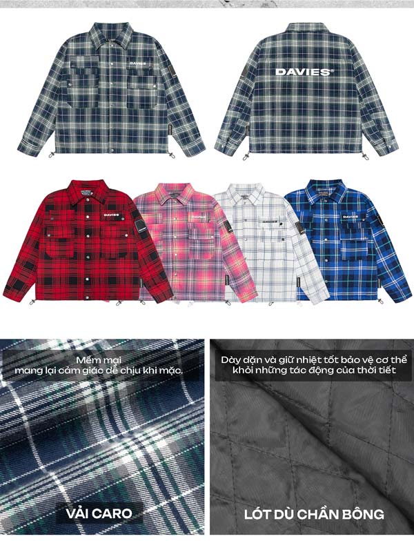 Collection of plaid shirts with visible brand name and fabric details.