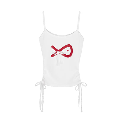 White tank top with a red fish design on a white background