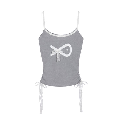 Gray tank top with a white bow design on a white background