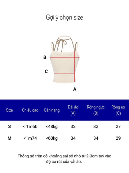Size chart for a garment with measurements in centimeters