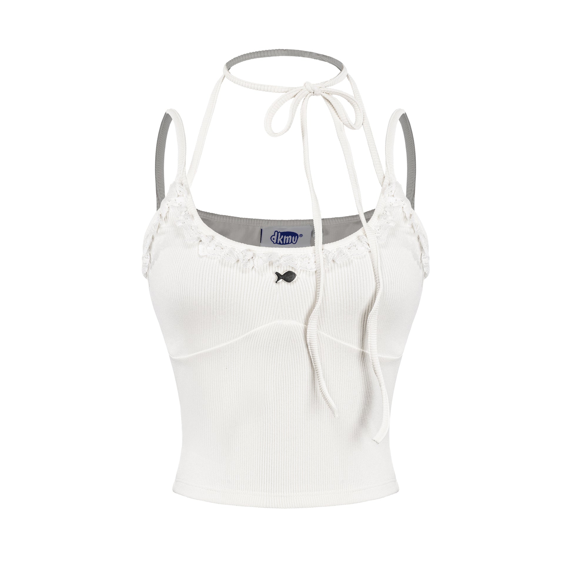 White tank top with thin straps on a white background