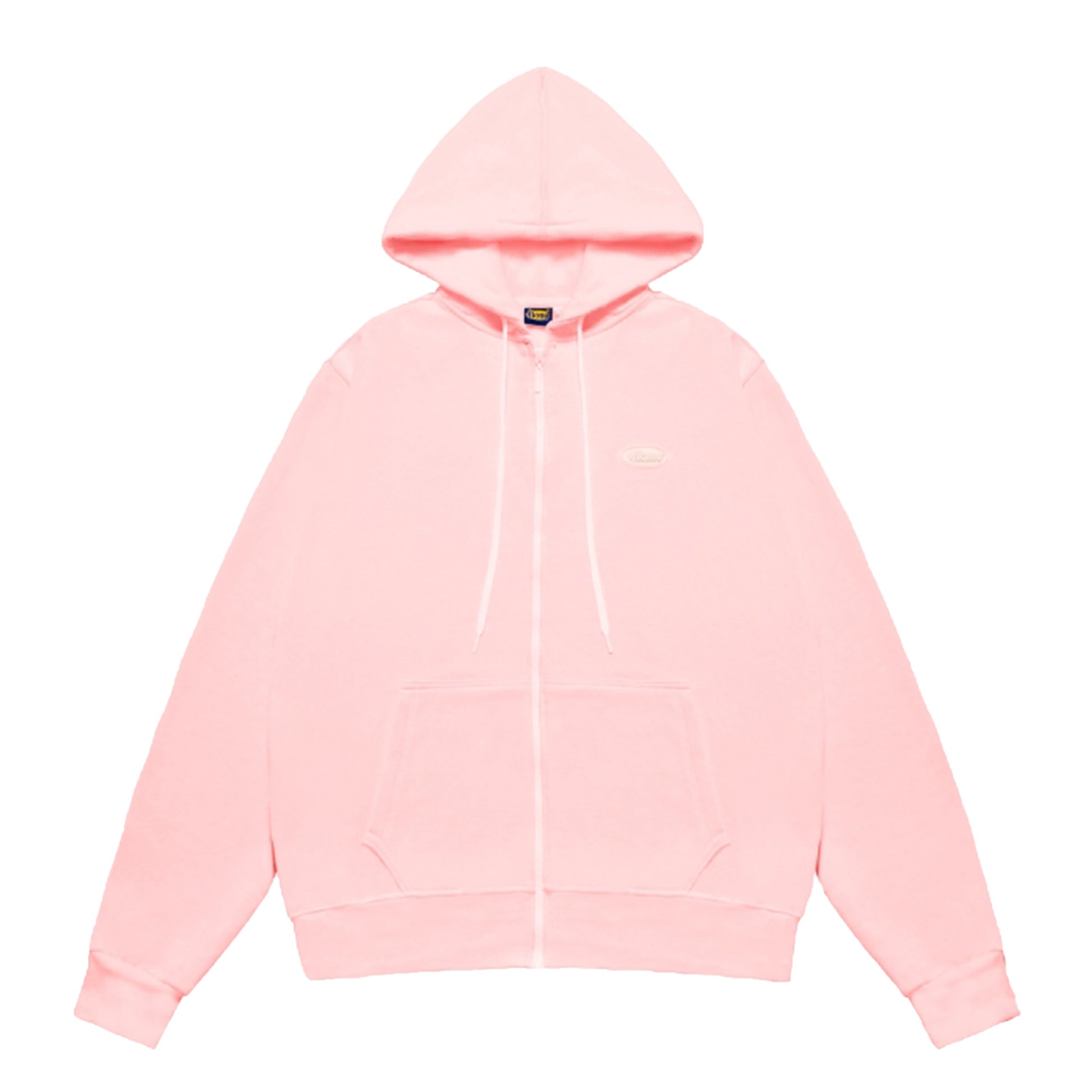 Pink hoodie with a brand logo on a white background