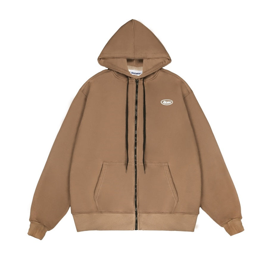 Brown hoodie with a brand logo on a white background