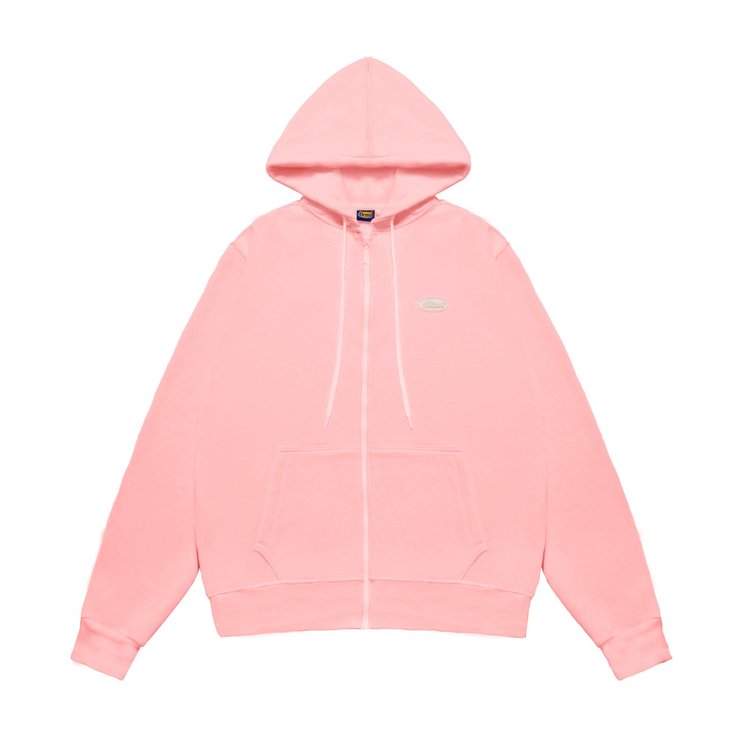 Pink hoodie with a brand logo on a white background