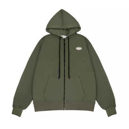 Green hoodie with a brand logo on a white background