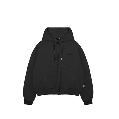 Black hoodie with a brand logo on a white background