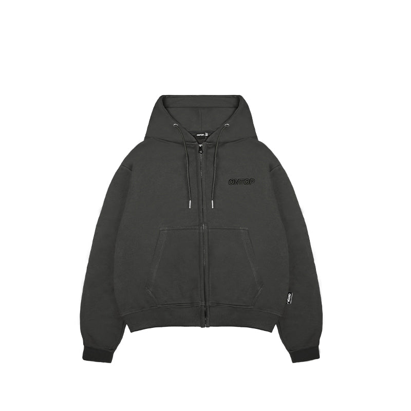 Black hoodie with a brand logo on a white background