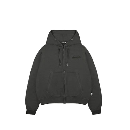 Black hoodie with a brand logo on a white background