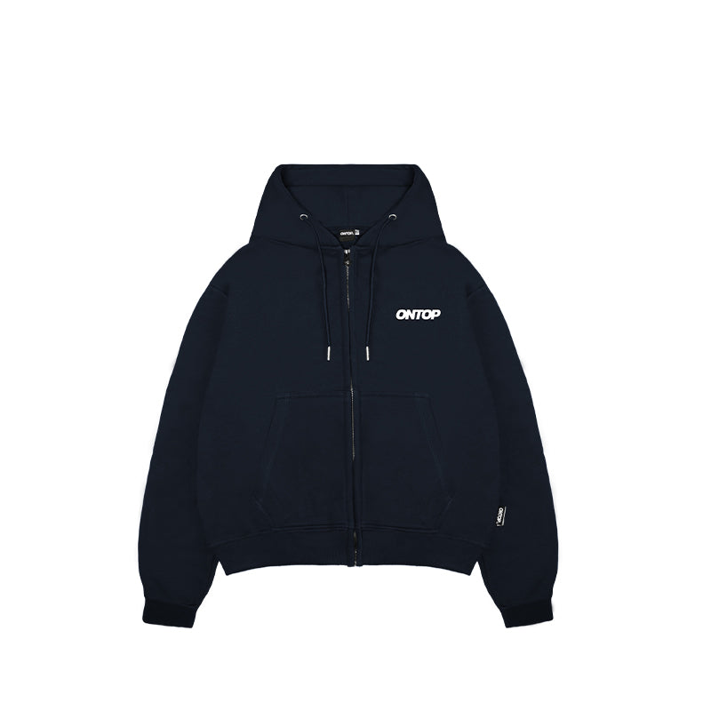 Black hoodie with a brand logo on a white background