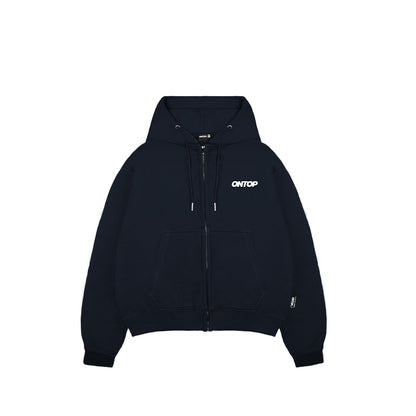 Black hoodie with a brand logo on a white background