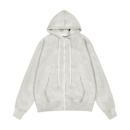 Gray hoodie with brand logo on a white background