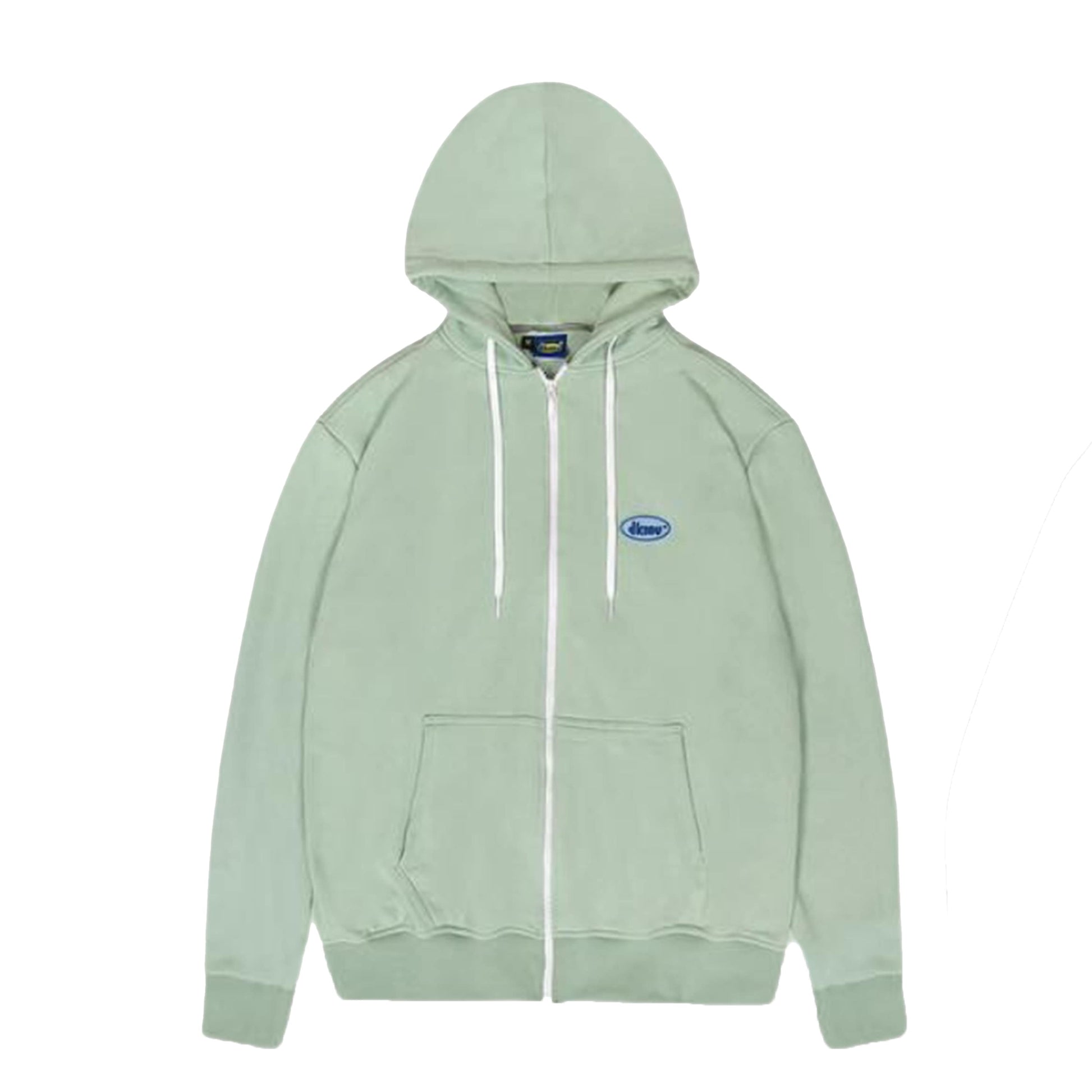 Light green hoodie with a brand logo on a white background
